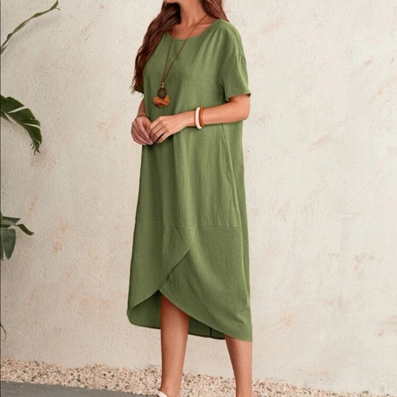BoHo Chic Green Dress With Pockets - Picture 2 of 5